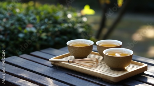 Tranquil Tea Ceremony with Bamboo Whisk in Natural Light