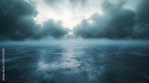 Dark Foggy Sky Above Water Background