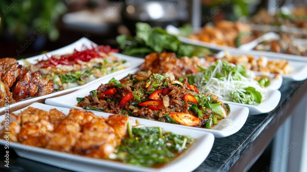 Fototapeta premium Vibrant Noodle Dishes with Flavorful Sauces