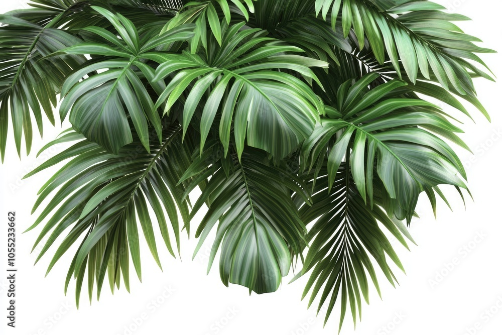 Fototapeta premium Isolated green palm tree leaves on white background.