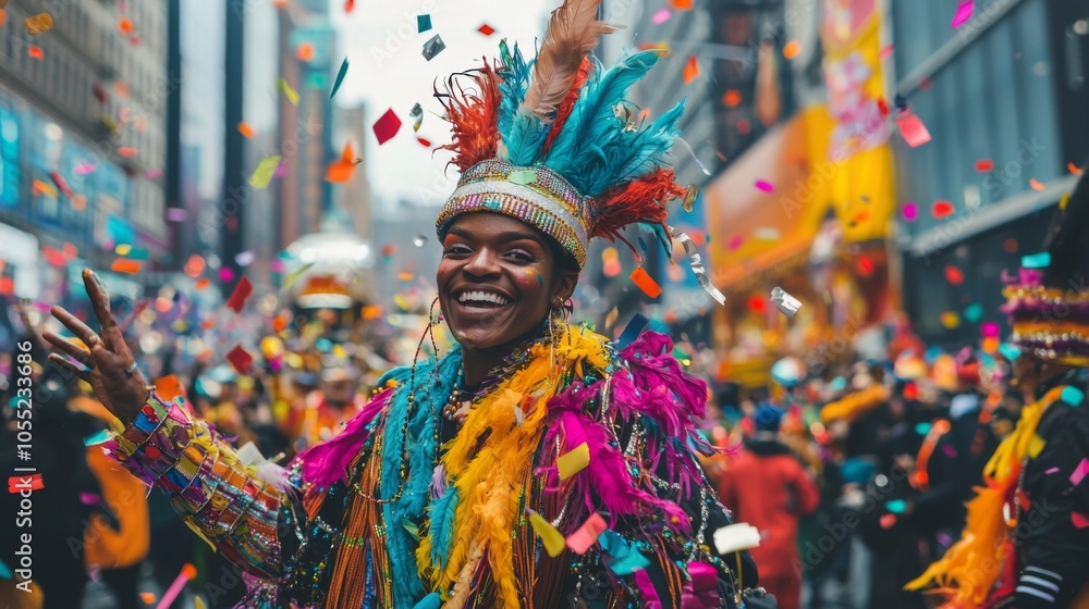 Fototapeta premium Diverse performers celebrate New Year with joy in parade