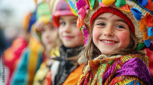 Children in traditional costumes at vibrant New Year parade celebration