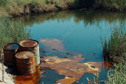 Oil Drums Leaking into Water Body Environmental Impact