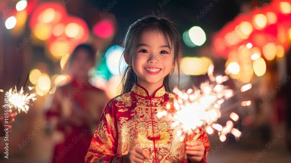 Traditional Chinese sparklers symbolize joy and celebration in a lively New Year scene Traditional Chinese sparklers symbolize joy and celebration in a lively New Year scene