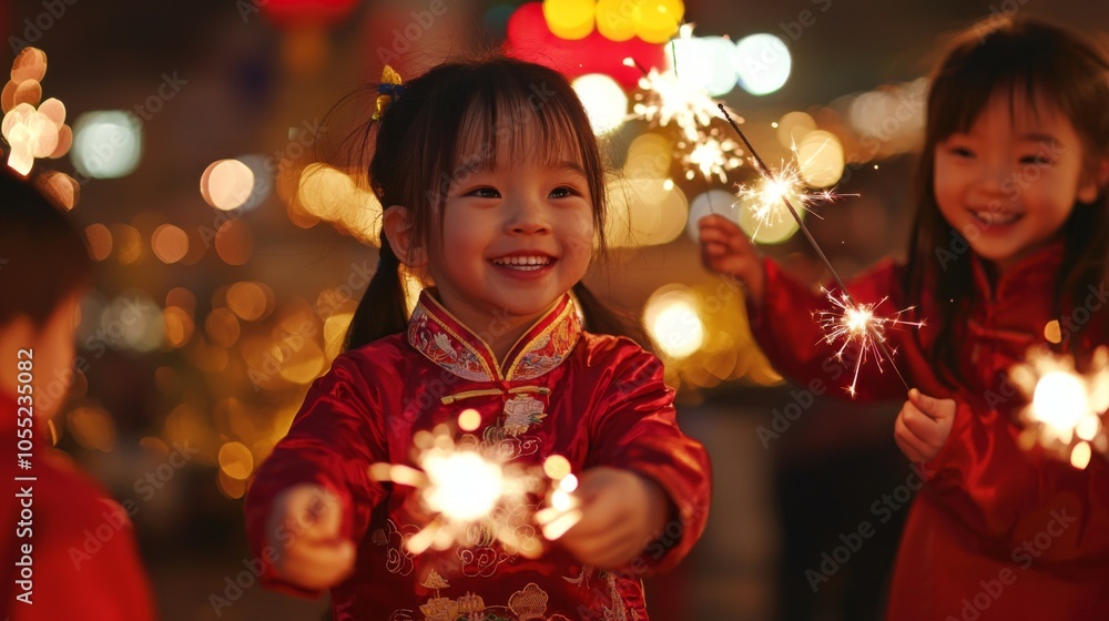 Traditional Chinese sparklers symbolize joy and celebration in a lively New Year scene Traditional Chinese sparklers symbolize joy and celebration in a lively New Year scene