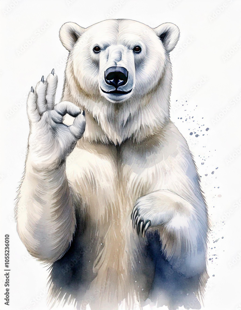 Polar bear OK gesture, white isolated background Polar bear OK gesture, white isolated background