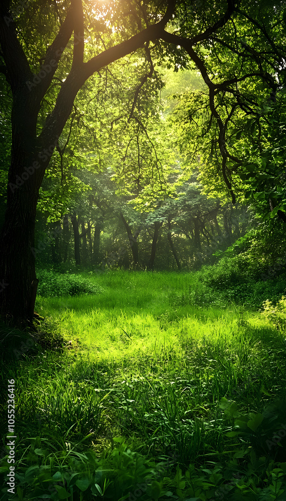 Fototapeta premium Lush green and brown tones in an outdoor nature background -