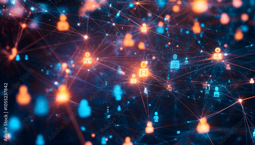 Abstract Network with Glowing Symbols and Connections Abstract Network with Glowing Symbols and Connections