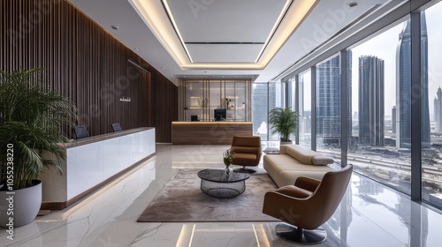 A modern corporate office in Dubai with a focus on global finance photo