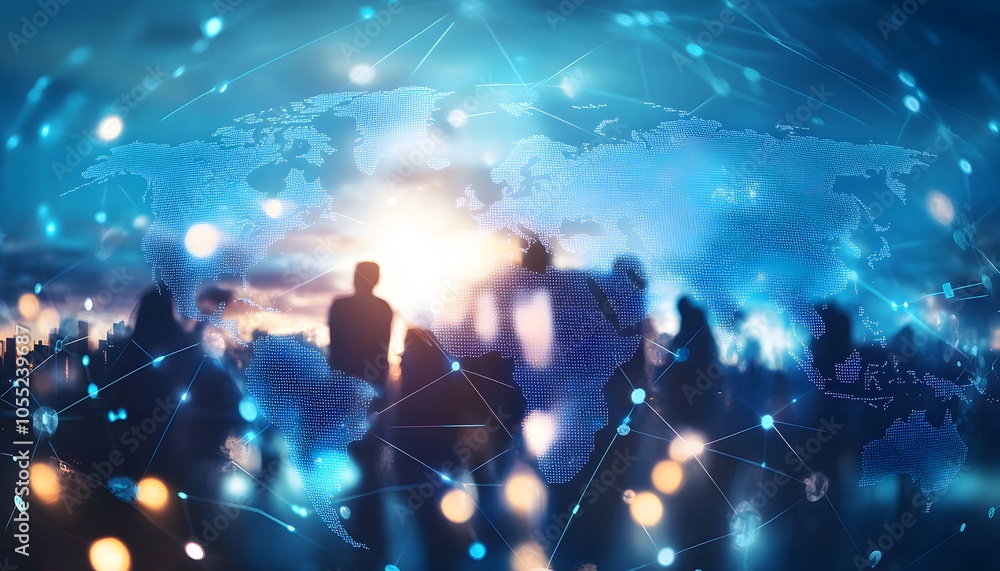 Global Network of People Connected by Digital Lines Global Network of People Connected by Digital Lines