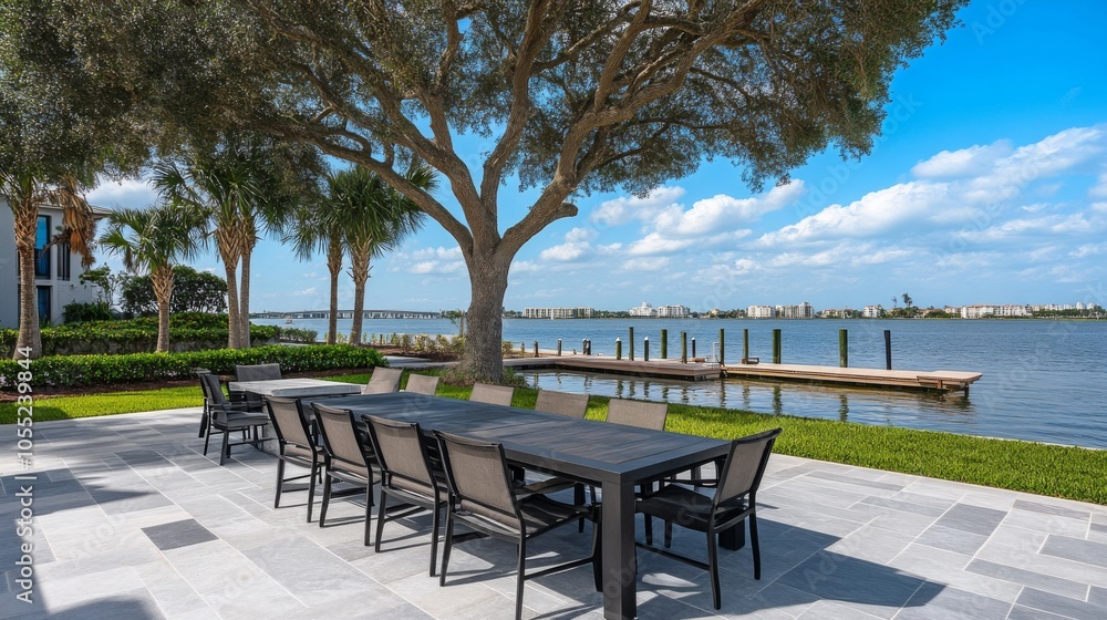 Coastal Outdoor Dining Space with Clean Lines Coastal Outdoor Dining Space with Clean Lines