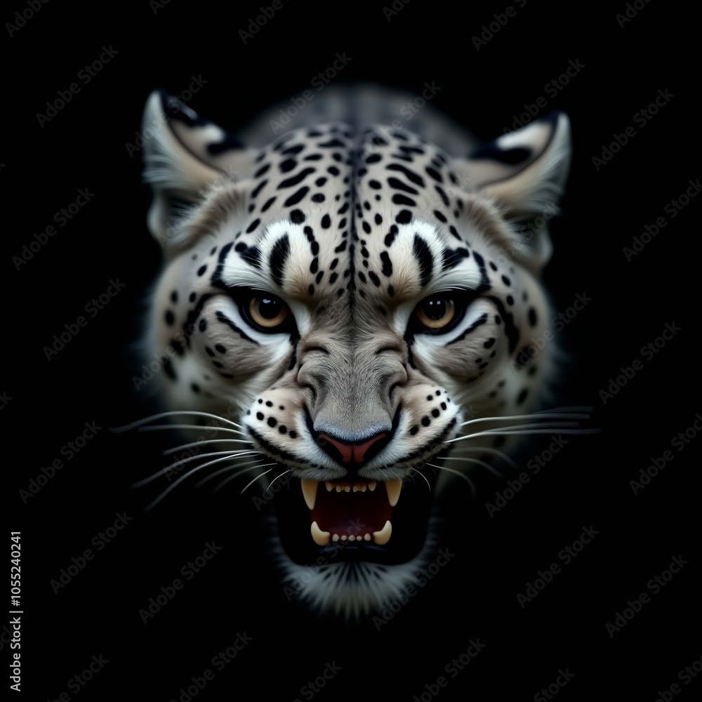 Obraz premium Image of a wild snow leopard head on a black background