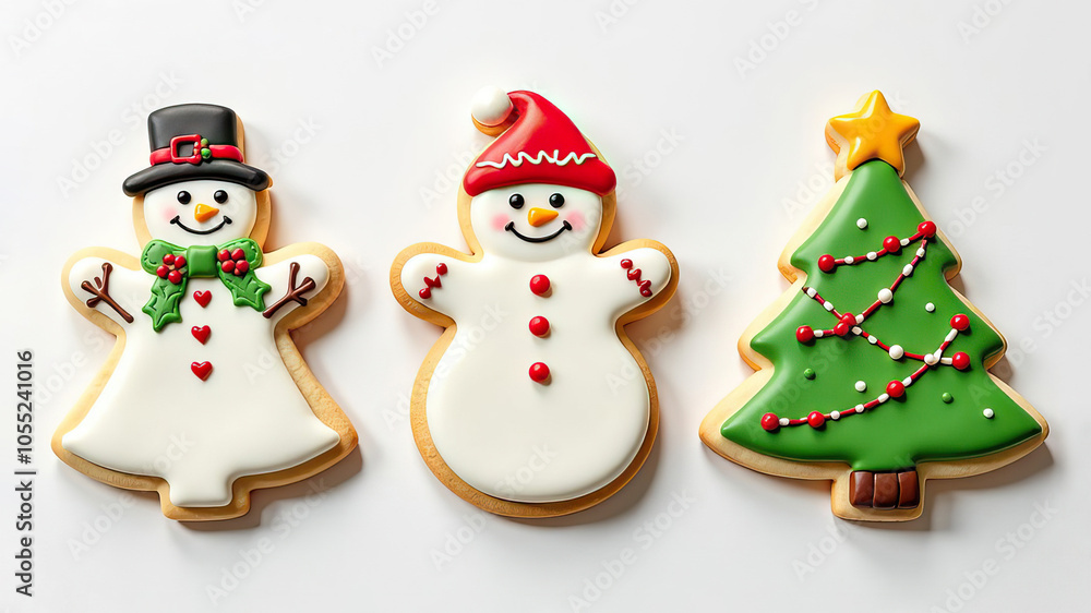 Festive Holiday Gingerbread Cookies on White Background Festive Holiday Gingerbread Cookies on White Background