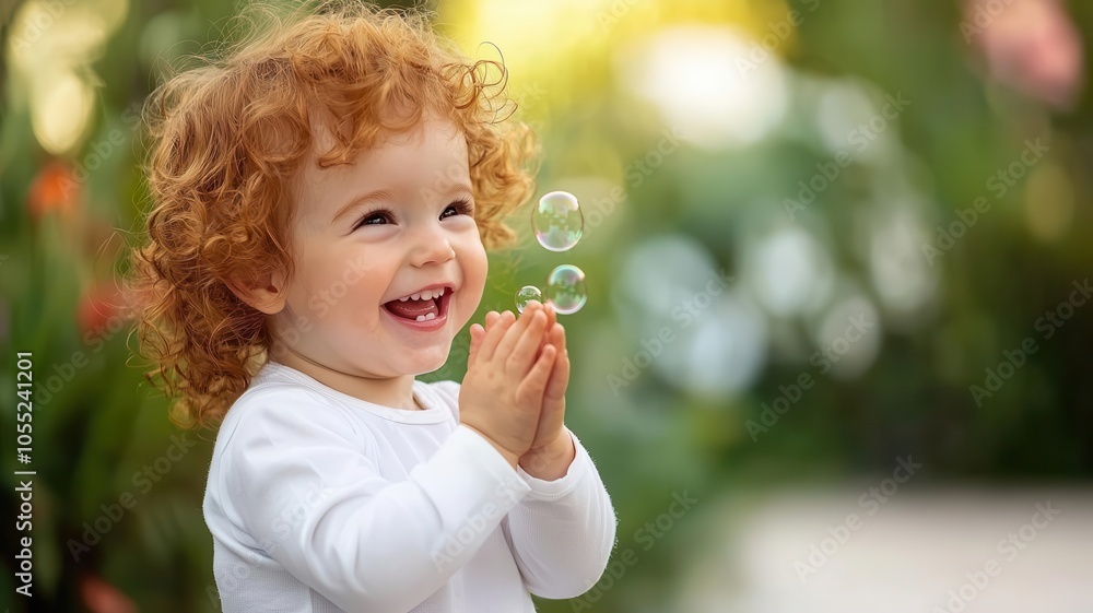 Visualization of a red-haired toddler giggling while playing with bubbles in a sunny backyard, Red-haired toddler with bubbles, Joyful and playful Visualization of a red-haired toddler giggling while playing with bubbles in a sunny backyard, Red-haired toddler with bubbles, Joyful and playful