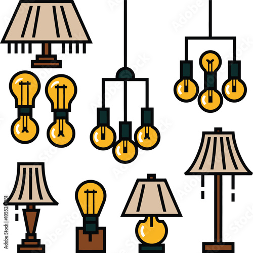 Vector illustration of a lamp icon set 