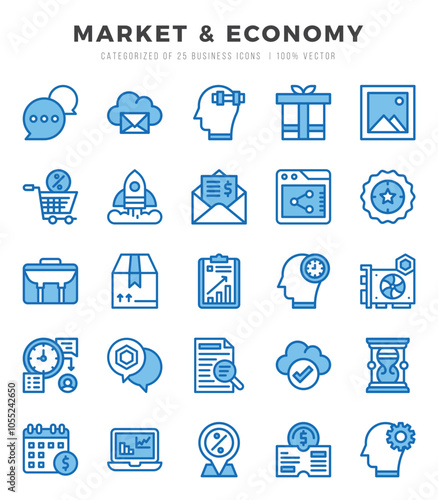 Set of Market & Economy icons in Two Color style. Two Color Icons symbol collection.