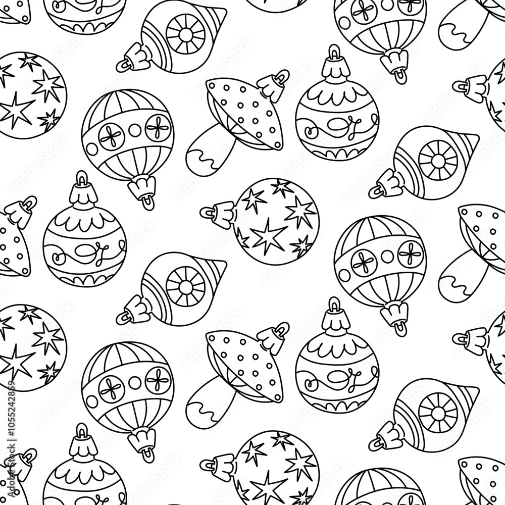 doodle pattern of Soviet Christmas tree toys of various shapes. Toys made of glass. illustration is made in a vintage style, various objects, balls and mushroom of various shapes. Festive decorating doodle pattern of Soviet Christmas tree toys of various shapes. Toys made of glass. illustration is made in a vintage style, various objects, balls and mushroom of various shapes. Festive decorating