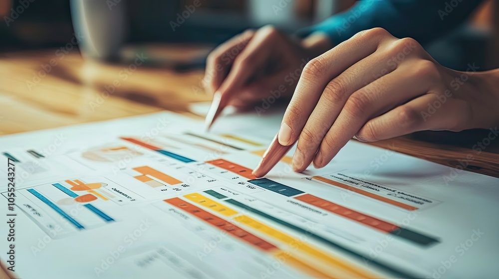 Close-up of a Hand Pointing at a Graph on a Table Close-up of a Hand Pointing at a Graph on a Table