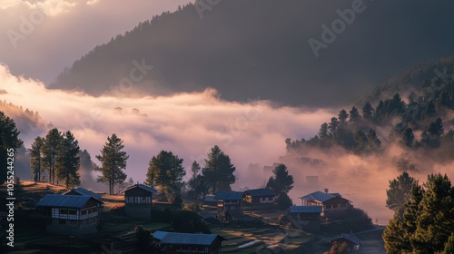 A sunrise over the Haa Valley, with the first light of day illuminating photo