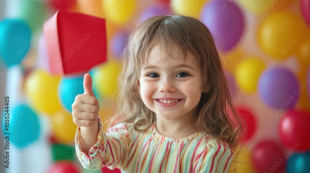 A sweet little girl giving a thumbs-up while holding a red envelope, A sweet little girl giving a thumbs-up while holding a red envelope,