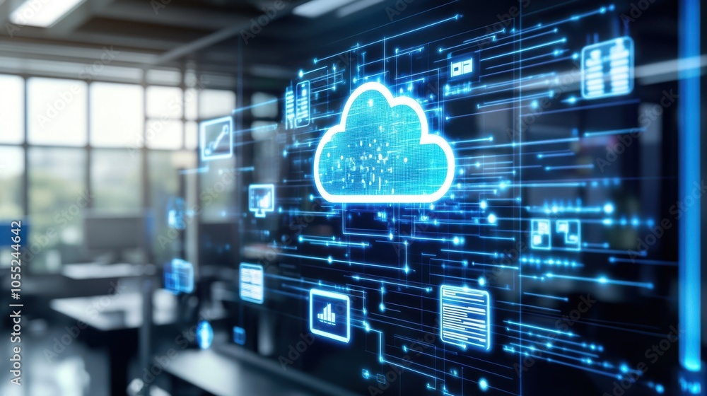 A touchscreen displaying advanced IT infrastructure A touchscreen displaying advanced IT infrastructure