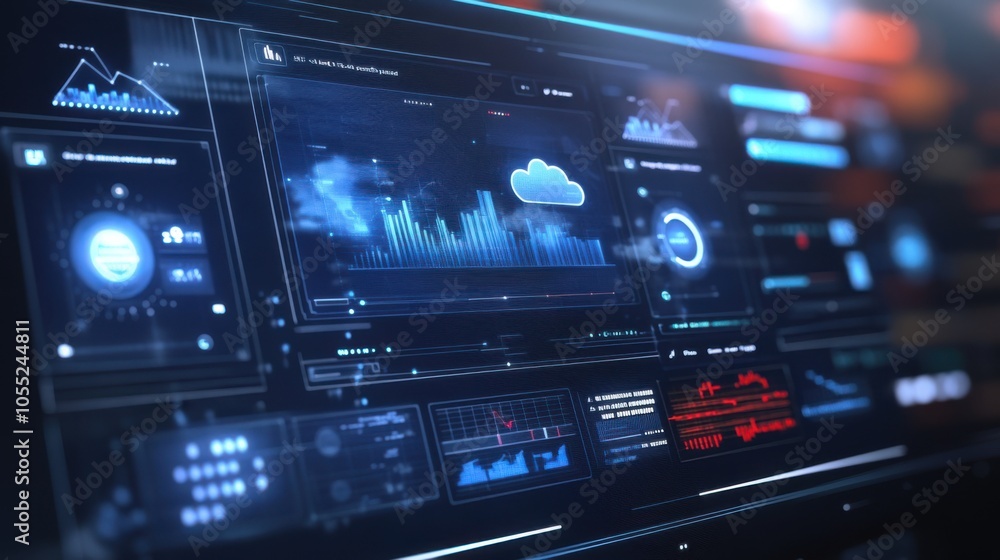 A touchscreen interface with an overview of IT infrastructure, A touchscreen interface with an overview of IT infrastructure,