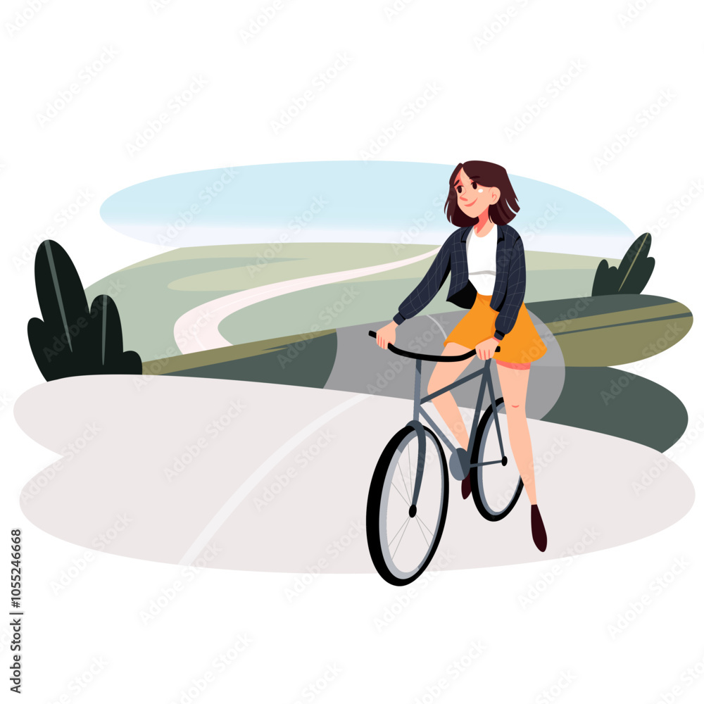 Fototapeta premium Young girl traveling by bicycle