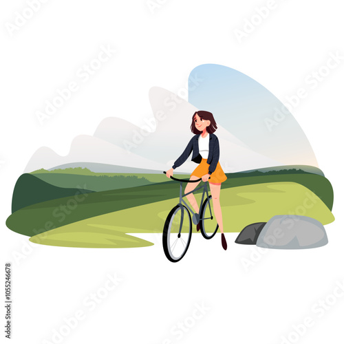 Girl cycling through the hills