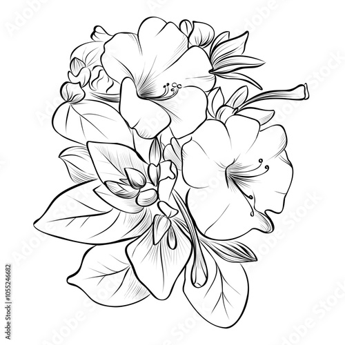 black and white hand-drawn drawing of a bouquet of flowers Mirabilis vector