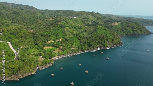 Untouched Coastline In Pelabuhan Ratu Sukabumi Indonesia Drone Rotate 4K 60FPS photo