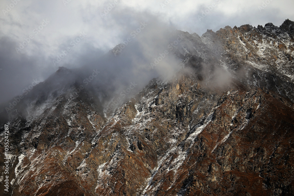 Perfect autumn and snowy mountains in Bipenggou, Sichuan, China Perfect autumn and snowy mountains in Bipenggou, Sichuan, China
