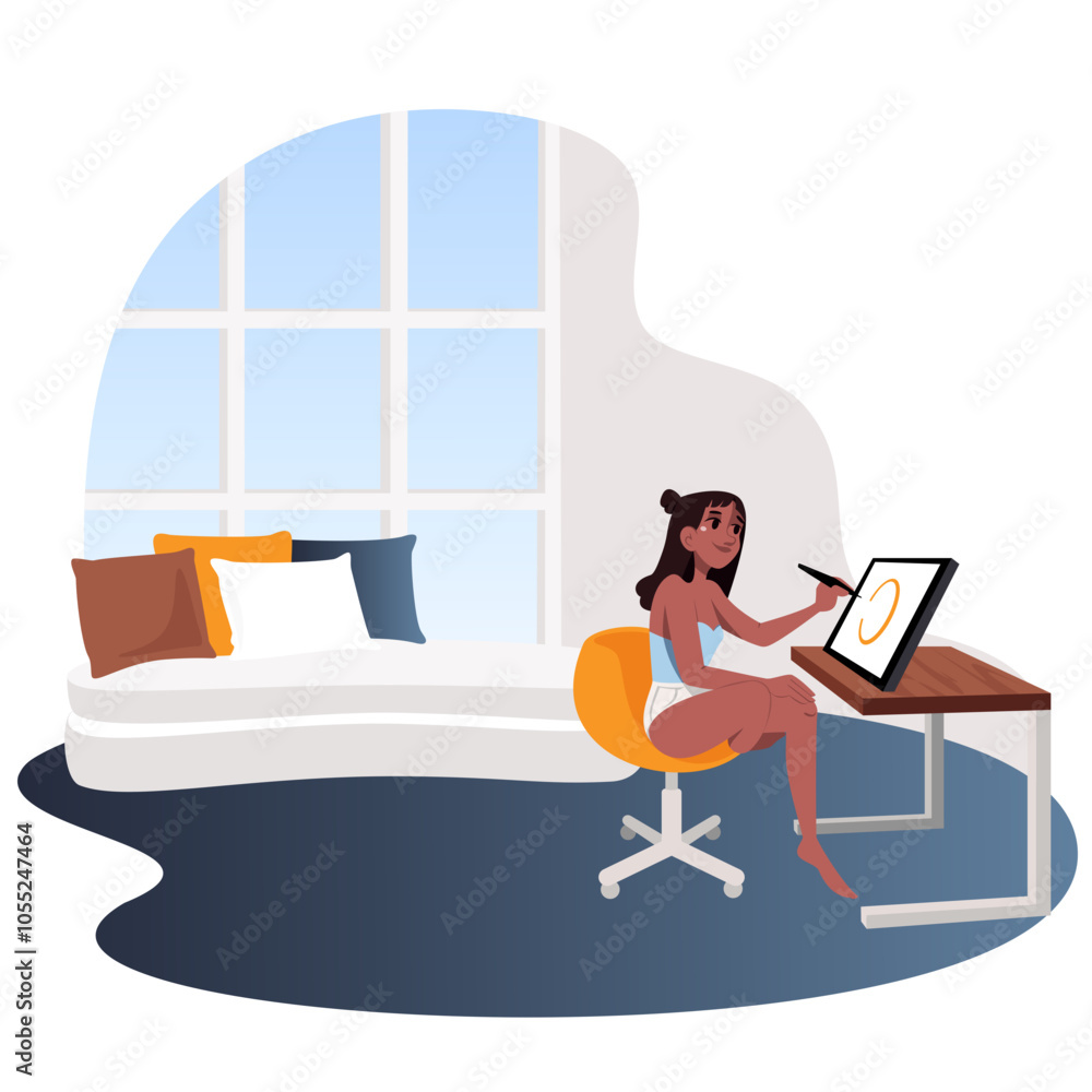 Obraz premium Designer illustrator working from home in a cozy room