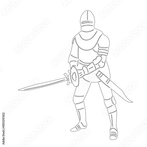 knights fighting sketch, outline, vector