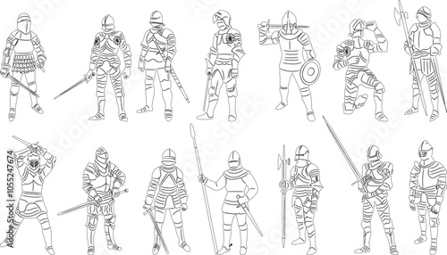 knights set using sketch, outline, vector