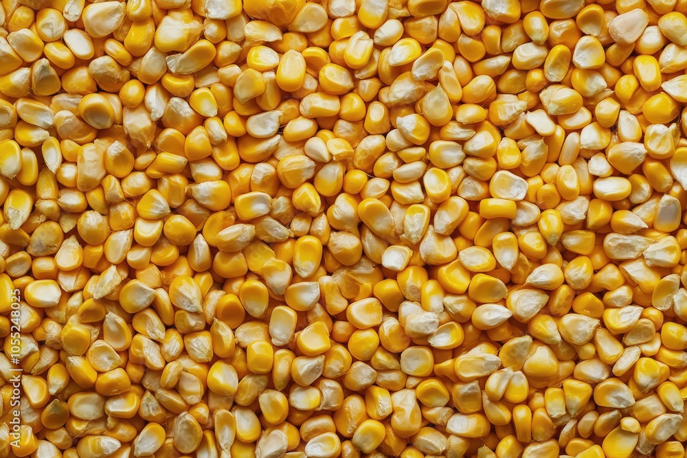 Full frame background top view of raw yellow corn seeds scattered on surface Full frame background top view of raw yellow corn seeds scattered on surface