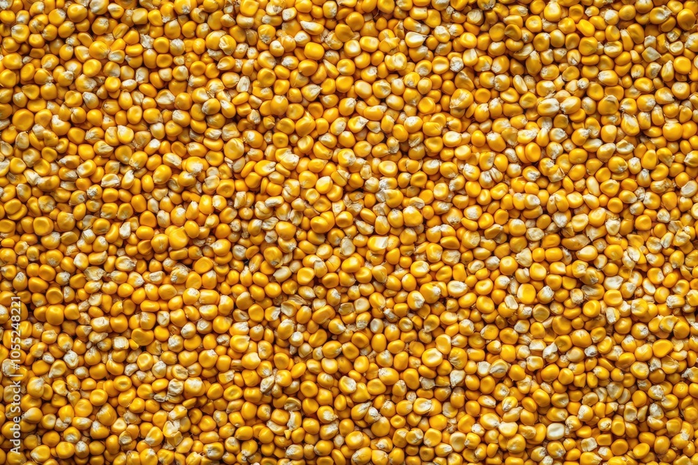 Full frame background top view of raw yellow corn seeds scattered on surface Full frame background top view of raw yellow corn seeds scattered on surface