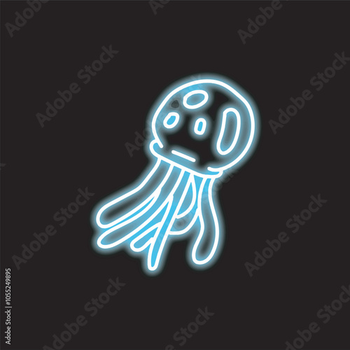 neon jellyfish isolated on black background. jellyfihs icon with glowing neon lines. Vector illustration. photo