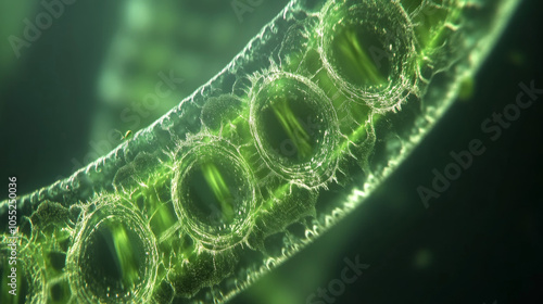 Microscopic View of Green Algae Cells