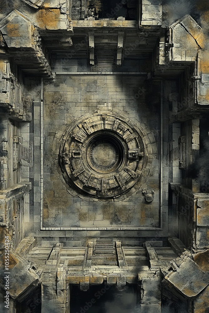 Fototapeta premium Top-down battle map of an ancient, abandoned temple.