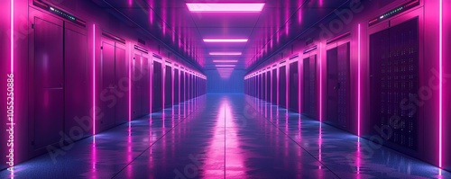 Neon-Lit Server Room Corridor