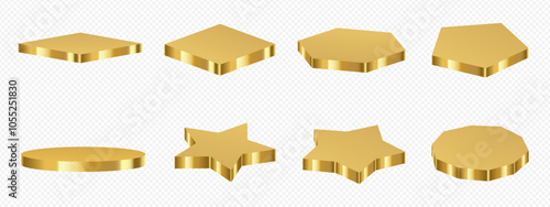 Gold square and star podium. Golden stage and platform. Golden pedestal or scene. Platform for presentation