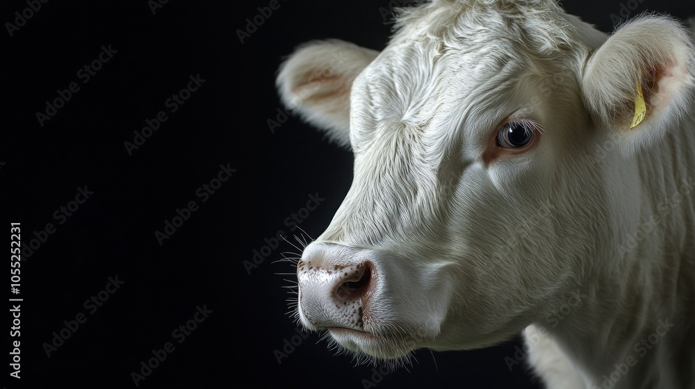 Close-up of a White Cow with a Black Background Close-up of a White Cow with a Black Background