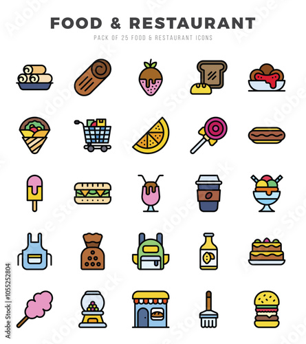 Set of Food and Restaurant icons in Lineal Color style. Lineal Color Icons symbol collection.