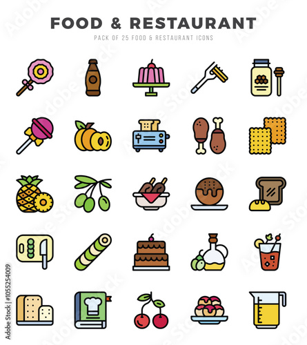 Food and Restaurant elements. Lineal Color web icon set. Simple vector illustration.