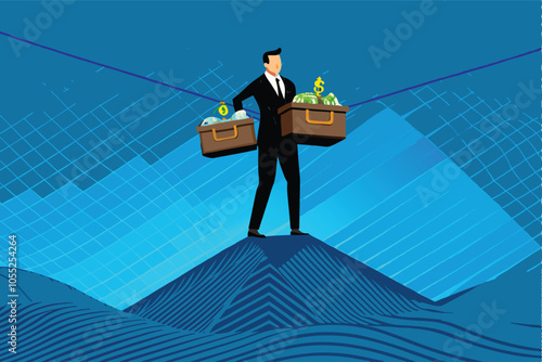 A stylized graph showing a steep upward trend representing high expected return alongside a graphic depicting a risky investment like a gamble or a rollercoaster ride.