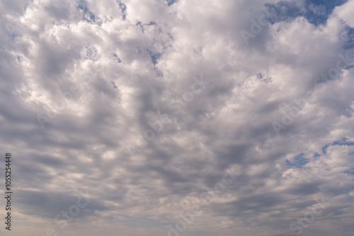 Blue sky dark clouds. Dramatic cloud during rain, thunderstorm, storm. Nature moody cloudscape.