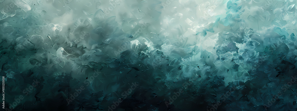 Obraz premium An abstract painting featuring swirling shades of teal and gray, creating a sense of depth and atmospheric movement.