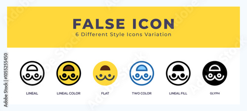 False icon set. outline. glyph black. flat color and filled line color