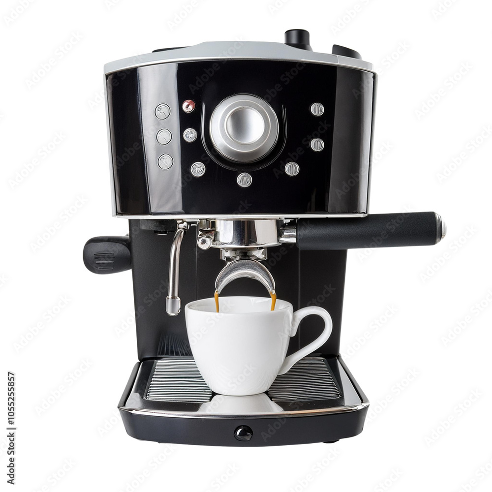Espresso machine brewing coffee, white isolate background transparent background Espresso machine brewing coffee, white isolate background transparent background