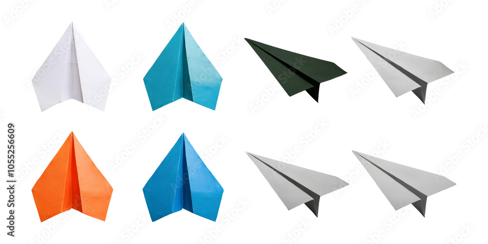 Colorful Paper Airplanes on a White Background, PNG collection, set bundle, isolate on transparent or white background Colorful Paper Airplanes on a White Background, PNG collection, set bundle, isolate on transparent or white background